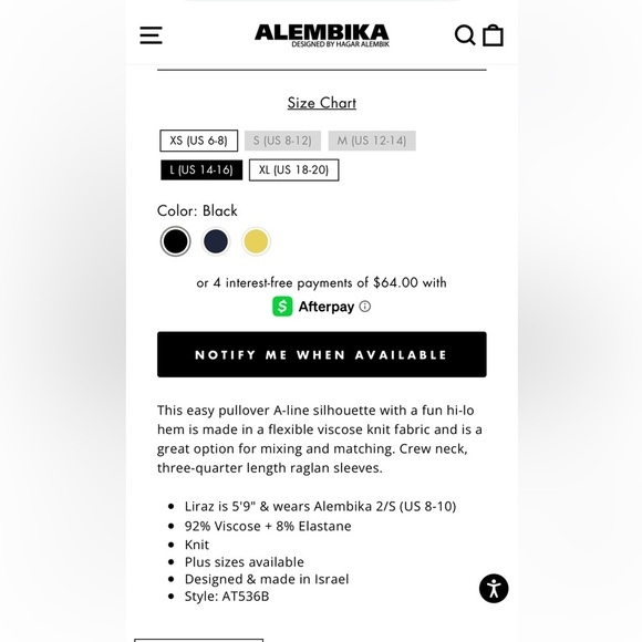 NWT ALEMBIKA ESSENTIAL HI-LO TOP, BLACK 14/16 Large lagenlook oversized tunic - Picture 8 of 8